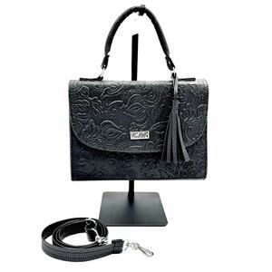 New Colette Black Embossed Leather Satchel | Top Handle & Crossbody Bag